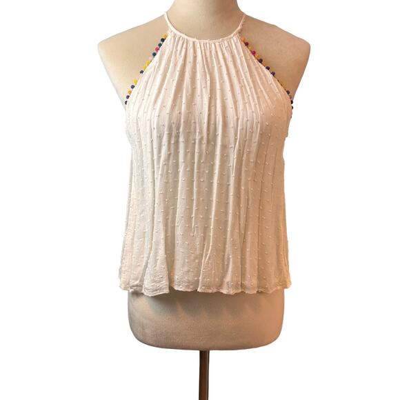 Dainty Hooligan White Pom Halter Tank Top Womens Small Swiss Dot Lined - Picture 1 of 7